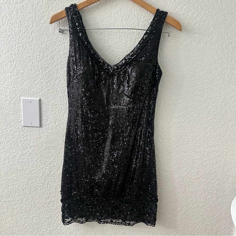 La Femme Black Beaded Sequin Dess